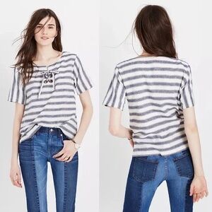Madewell Blue and White Striped Lace-Up Top size XS